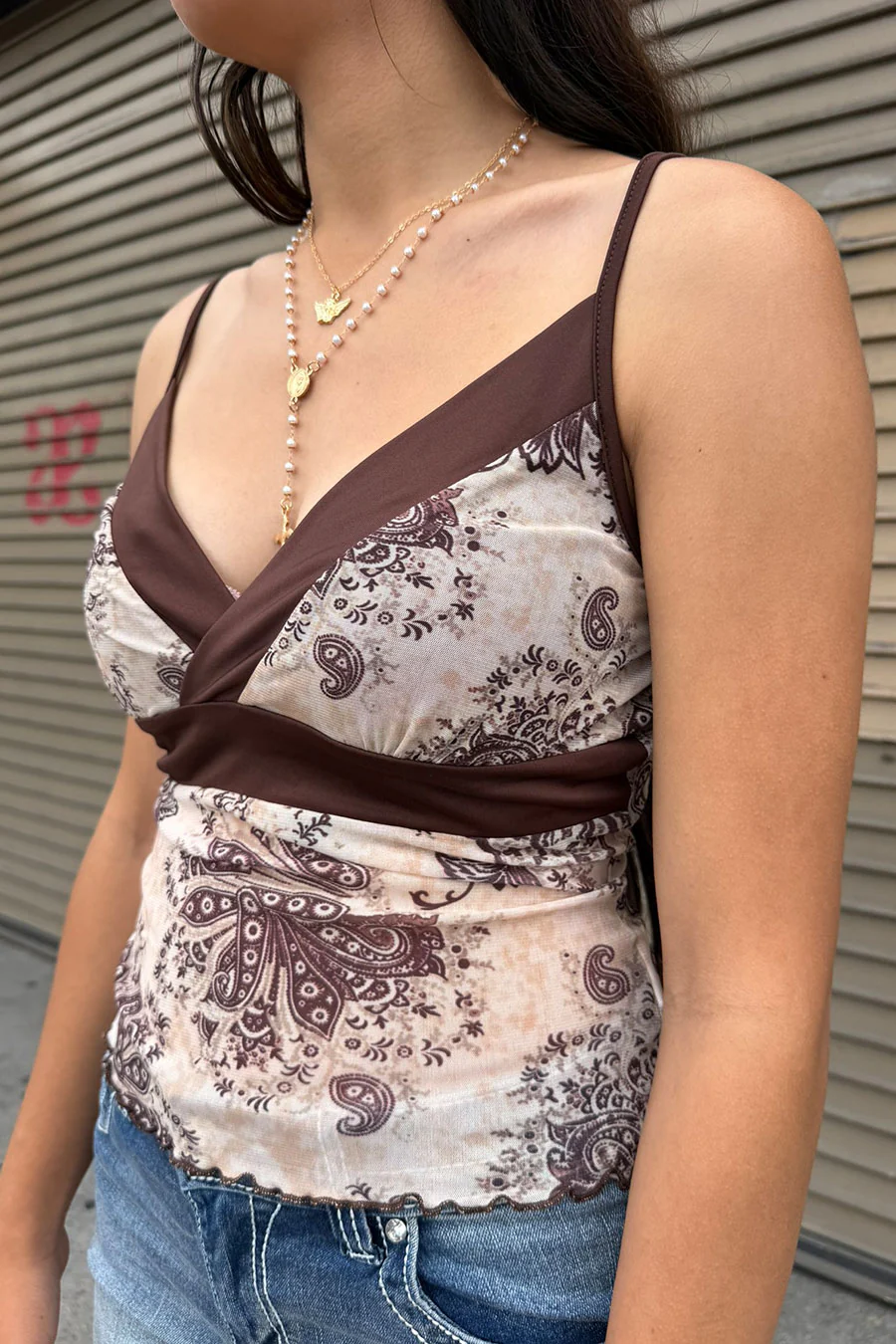 2000s Boho Babe Paisley Print Mesh Tank Cami Top - Image 2