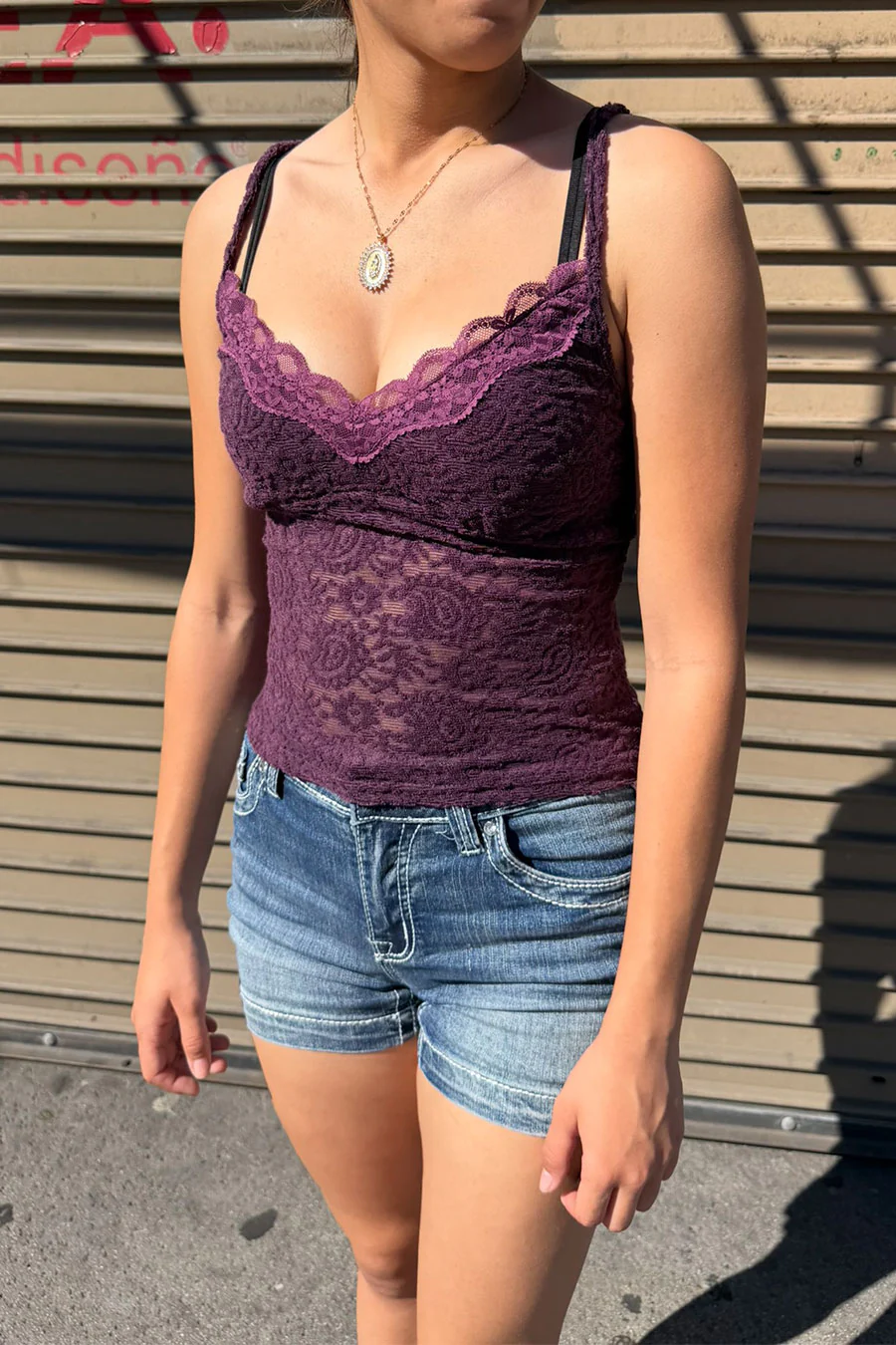 2000s Vintage Floral Flocking Lace Cami Top