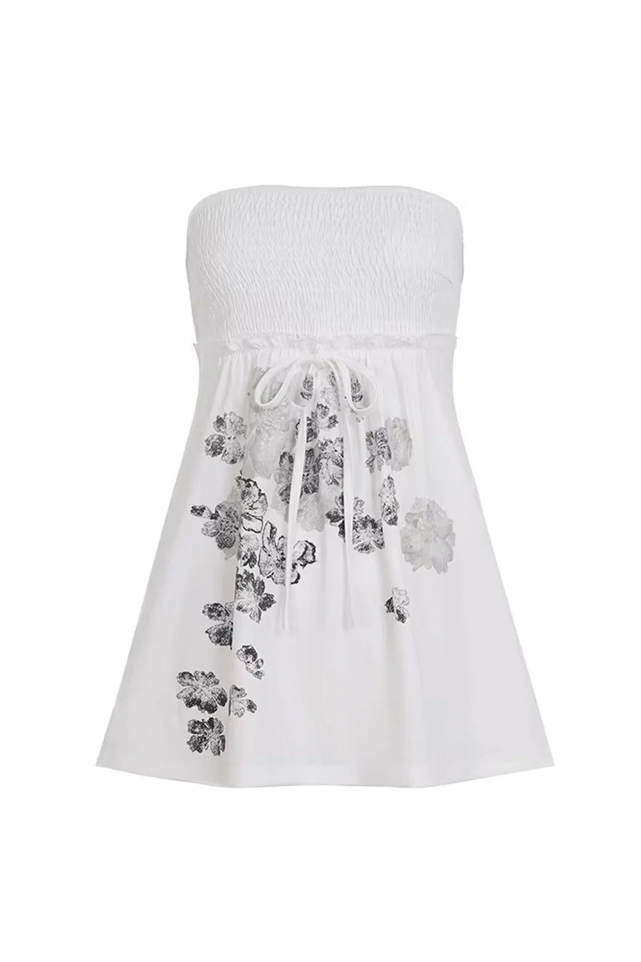 2000s Vintage Floral Print Smocked Tube Longline Top - Image 6