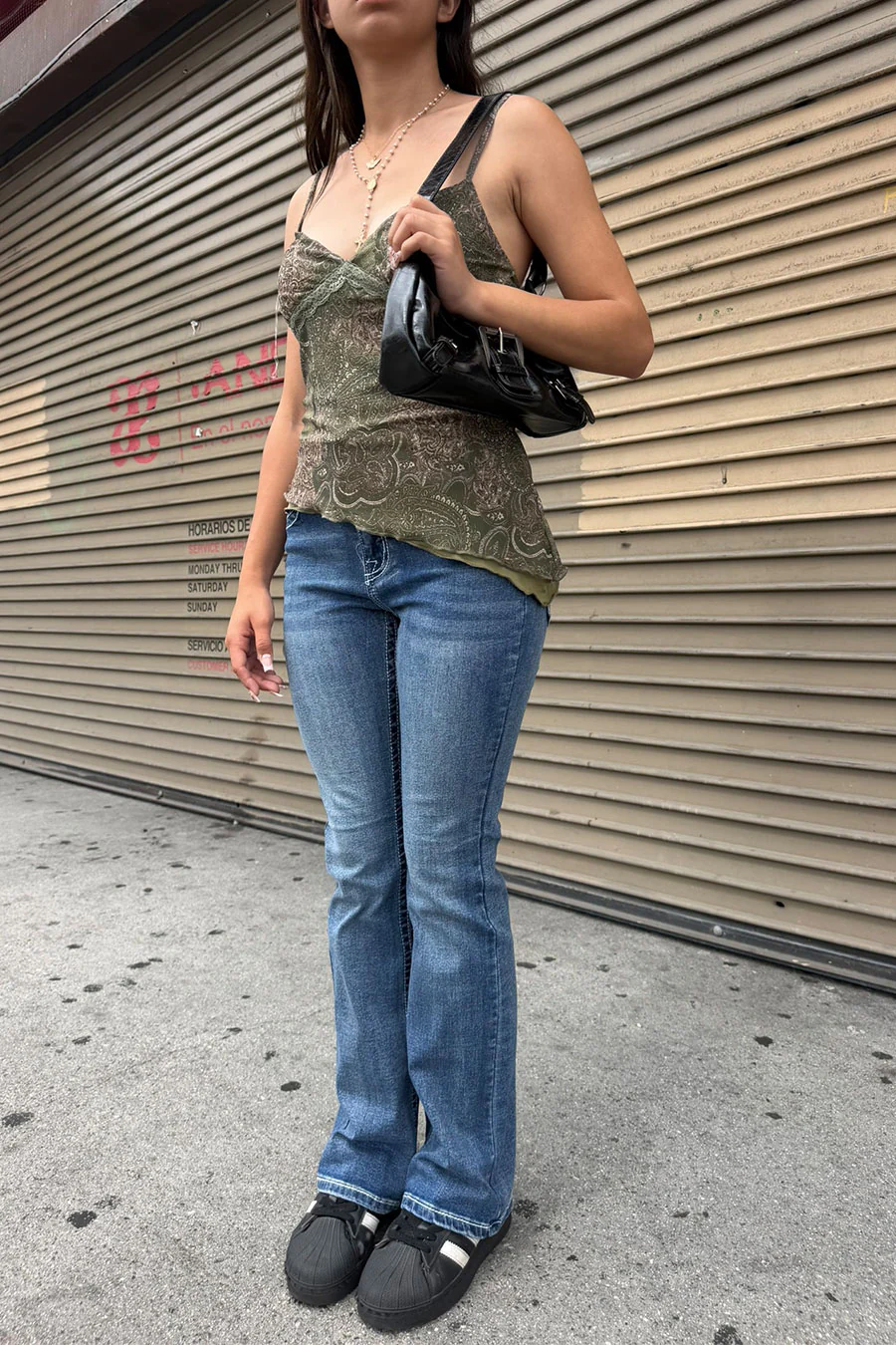 2000s Vintage Paisley Mesh Print V-Neck Asymmetrical Longline Hem Cami Top - Image 5