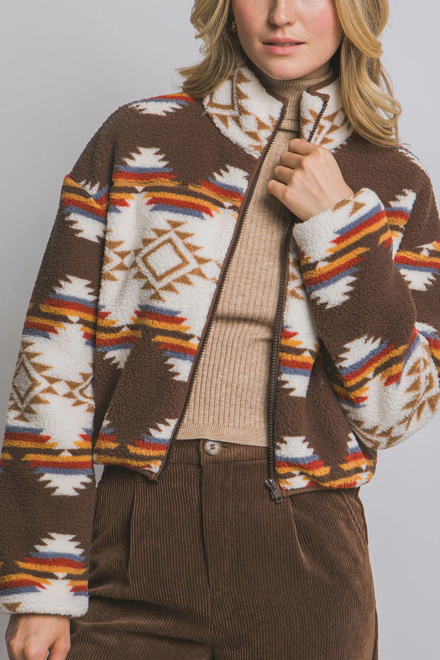 Aztec Printed Sherpa Full Zip Jacket - Image 8