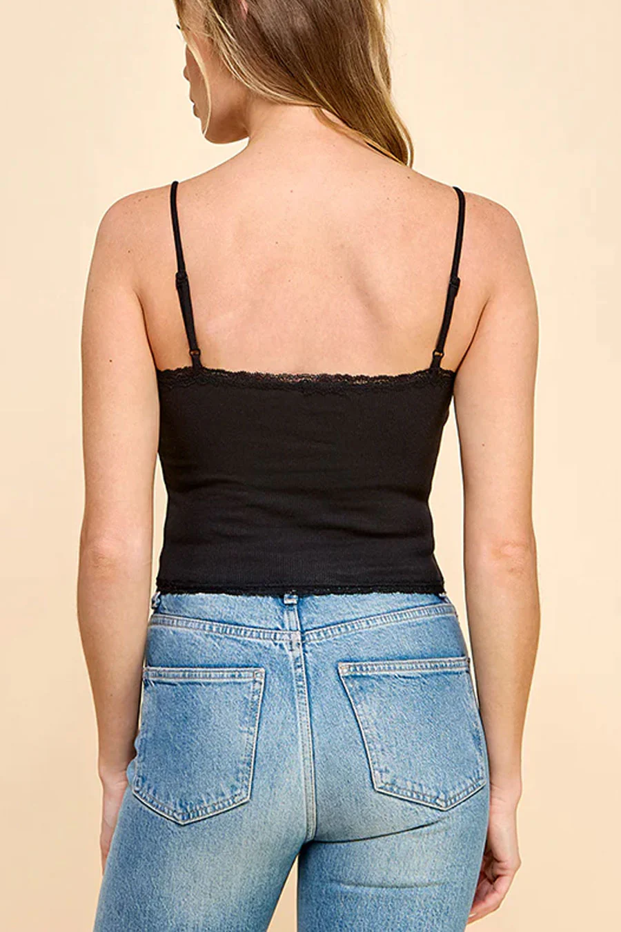 Basic Cotton Blend 2000s Lace Detail Ribbed Cami Top - Image 8