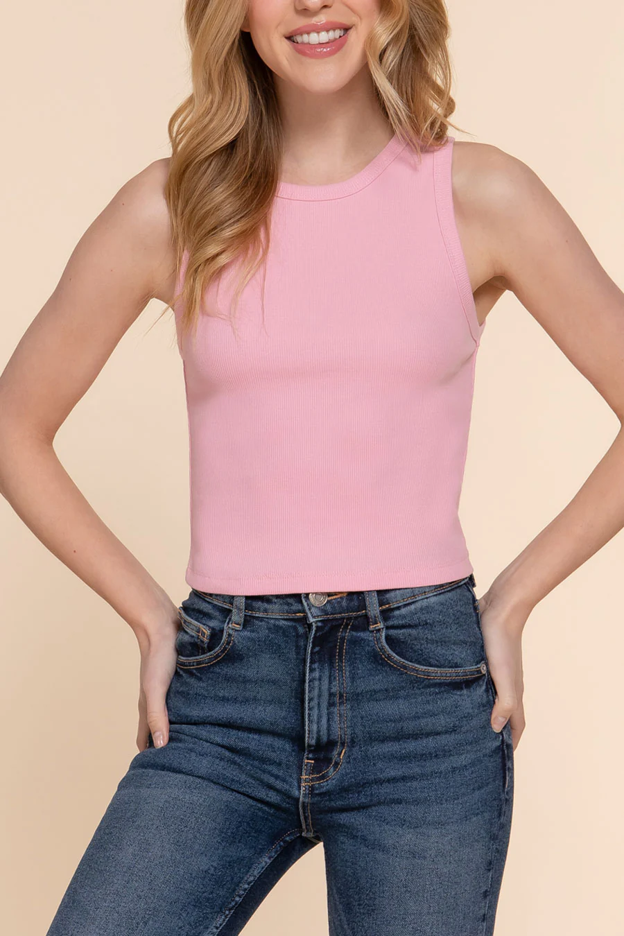Basic Cotton Span Rib Knit Tank Top - Image 11