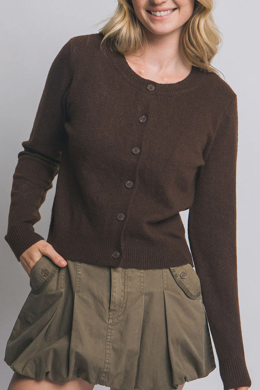 Basic Crew Neck Button-Up Sweater Cardigan - Image 19