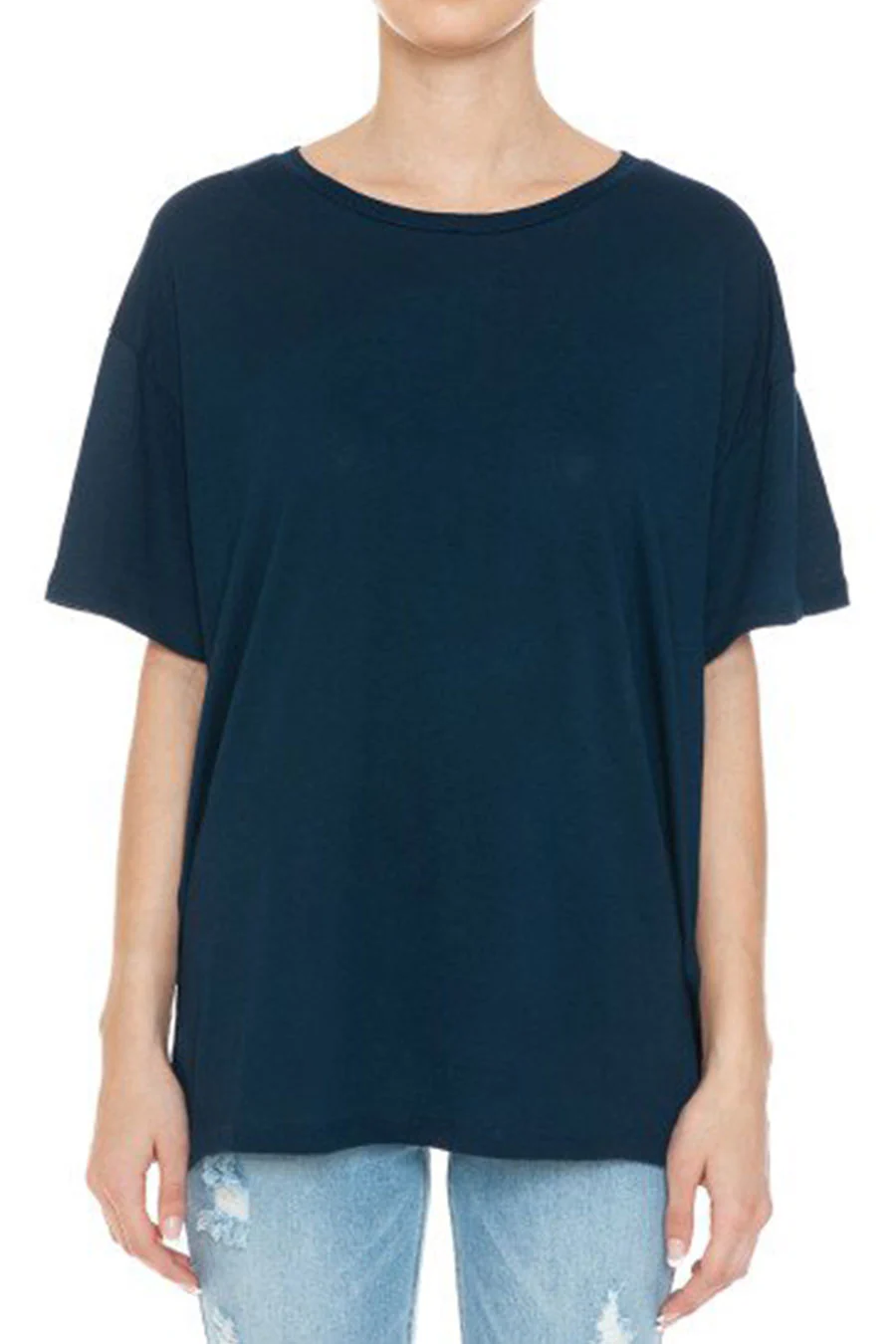 Basic Oversized Round Neck Drop Shoulder Short Sleeve T-Shirt with Side Slit - Image 5