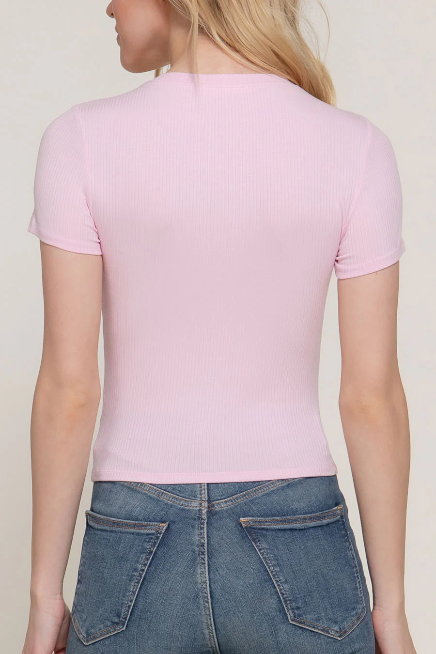Basic Short Sleeve Crew Neck Rib Crop Top - Image 11