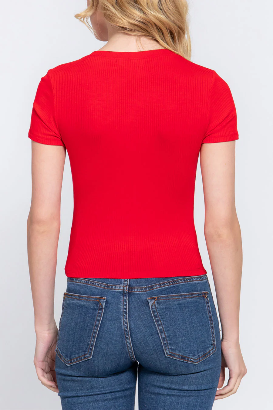 Basic Short Sleeve Crew Neck Rib Crop Top - Image 20
