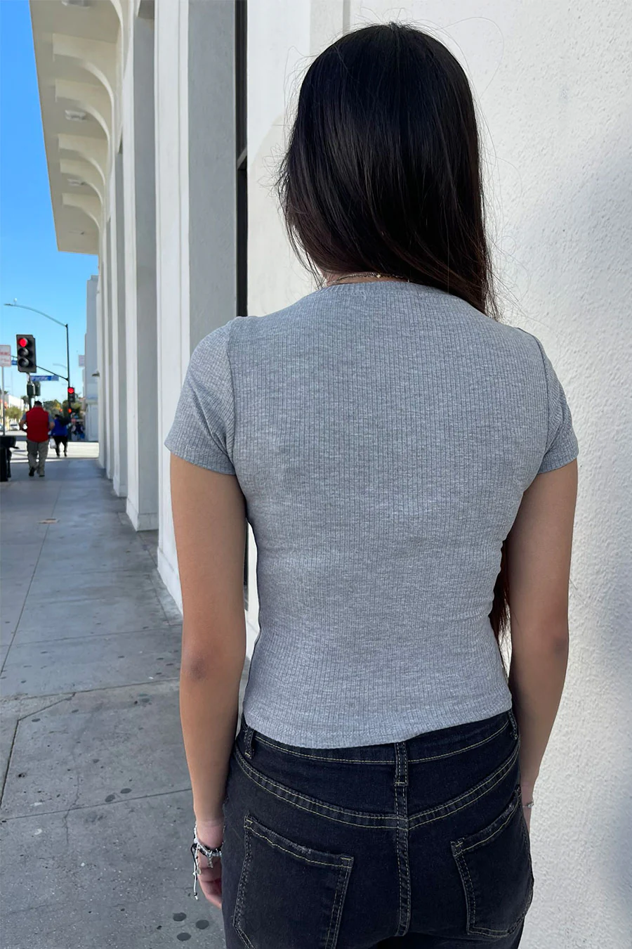 Basic Short Sleeve Crew Neck Rib Crop Top - Image 7