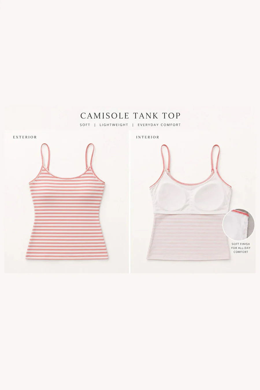 Basic Striped Double Lined Removable Built-In Bra Cami Top - Image 3