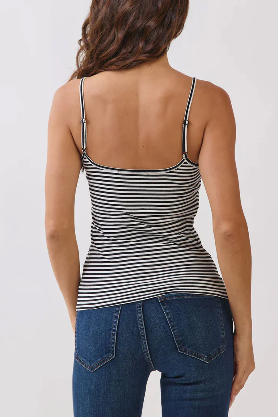 Basic Striped Double Lined Removable Built-In Bra Cami Top - Image 7