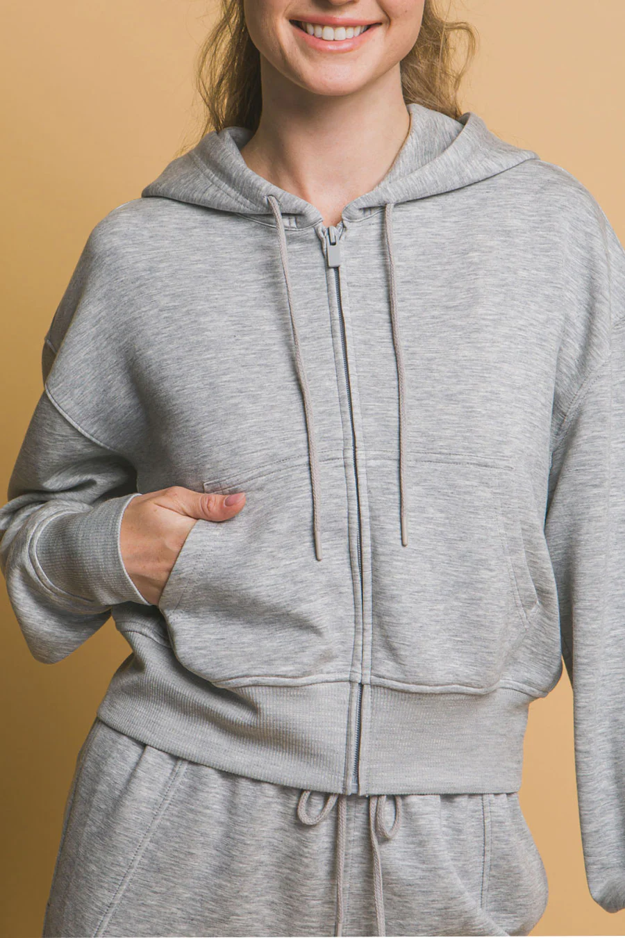 Basic Super Soft & Stretchy Sweater Front-Zip Hoodie - Image 3