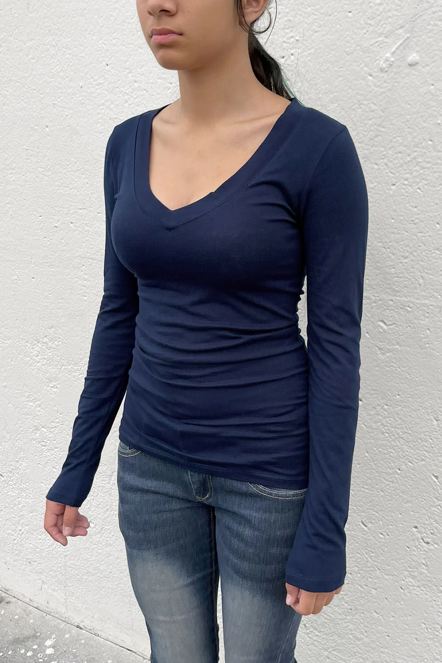 Basic V-Neck Long Sleeve Top - Image 3