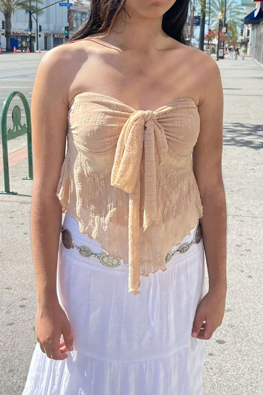 Bohemian Textured Flowy Tube Top with Front-Twist Tie - Image 5