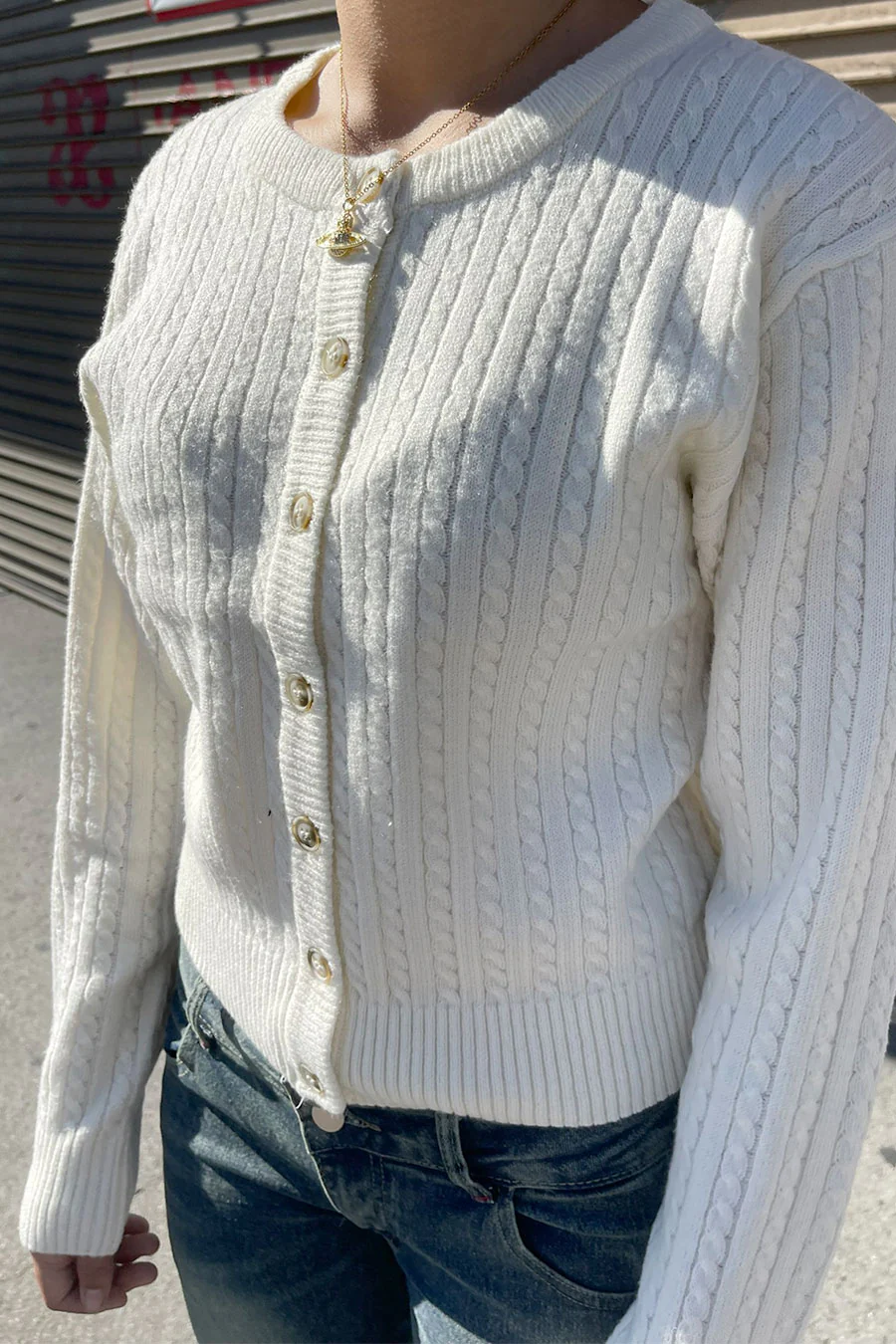 Cozy Cable Knit Long Sleeve Crop Cardigan Sweater Top - Image 2