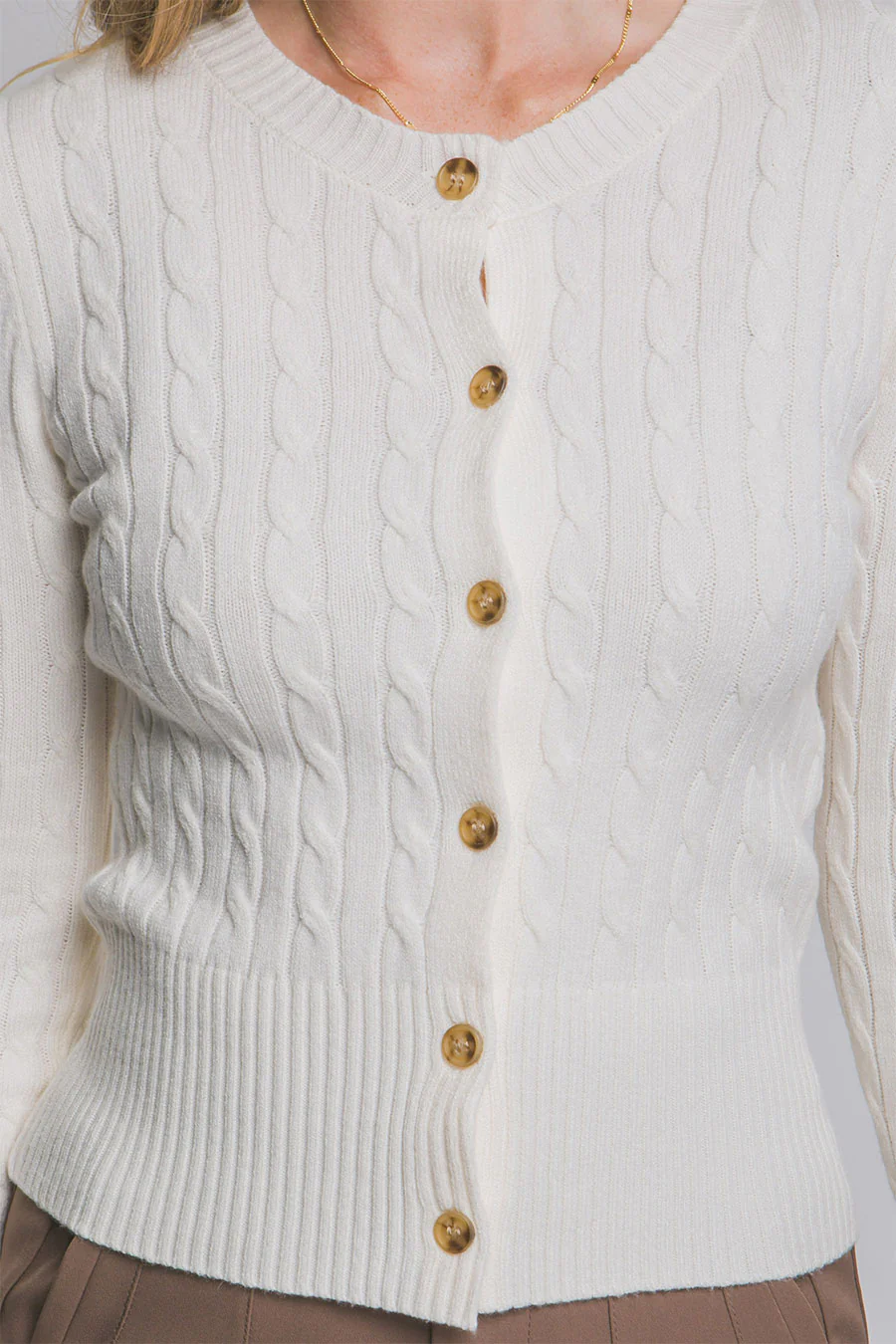 Downtown Girl Cable Knit Button-Front Cardigan Sweater - Image 10