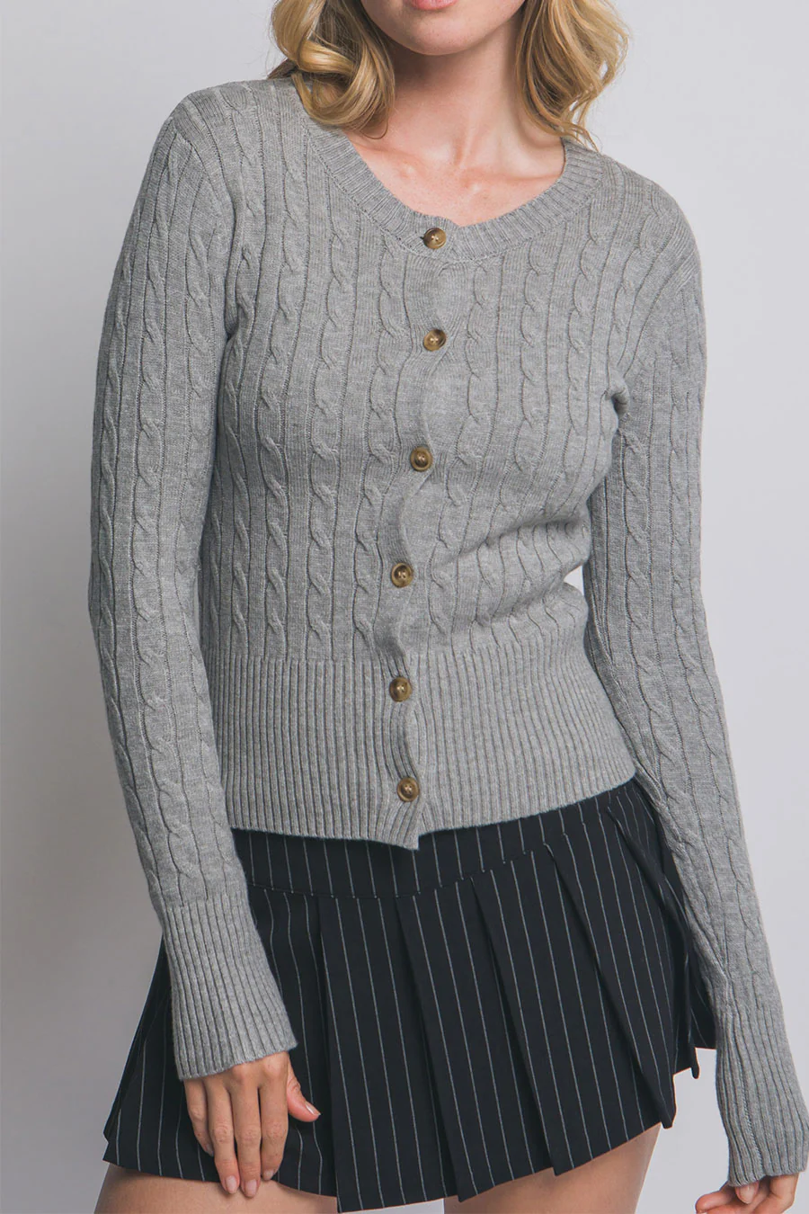 Downtown Girl Cable Knit Button-Front Cardigan Sweater - Image 12