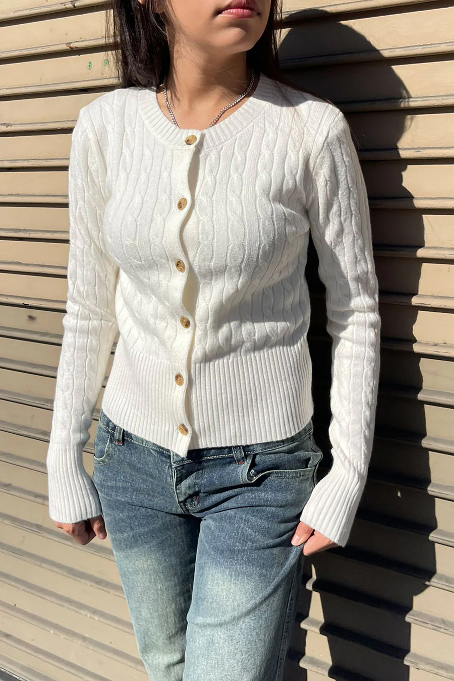 Downtown Girl Cable Knit Button-Front Cardigan Sweater - Image 3