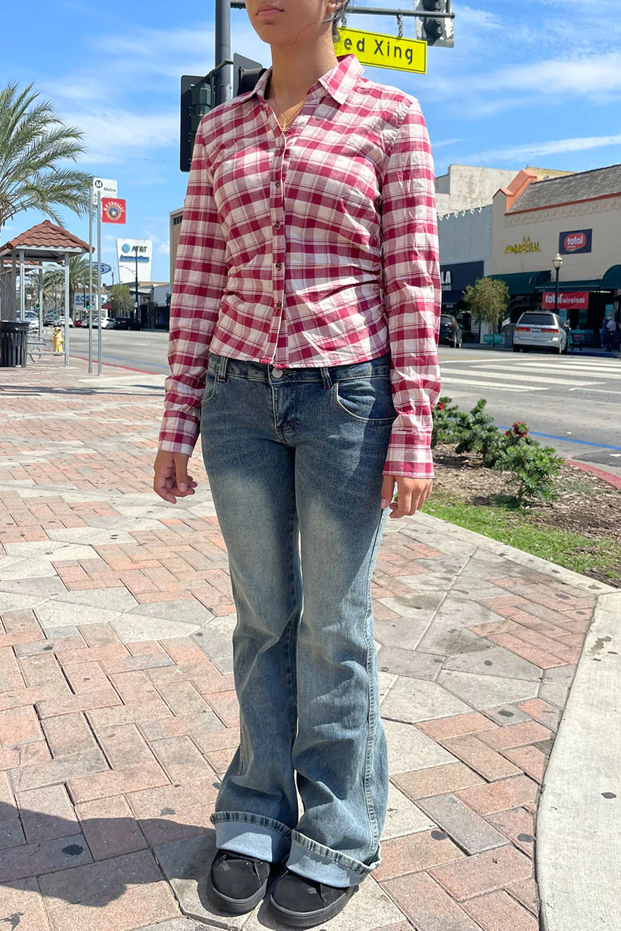 Downtown Girl Fitted Button-Up Plaid Shirt - Image 10