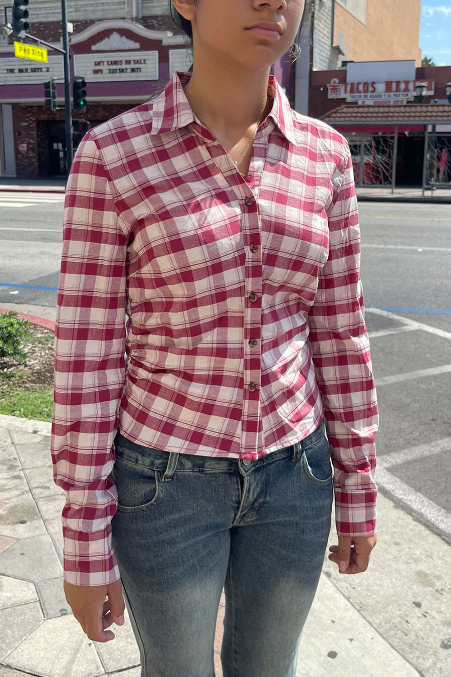 Downtown Girl Fitted Button-Up Plaid Shirt - Image 12