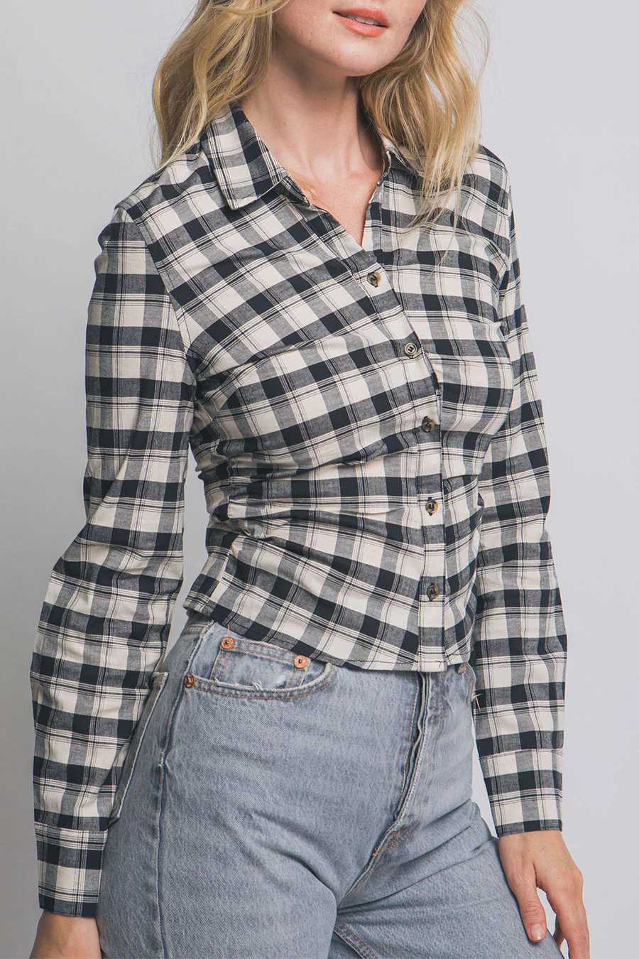Downtown Girl Fitted Button-Up Plaid Shirt - Image 2