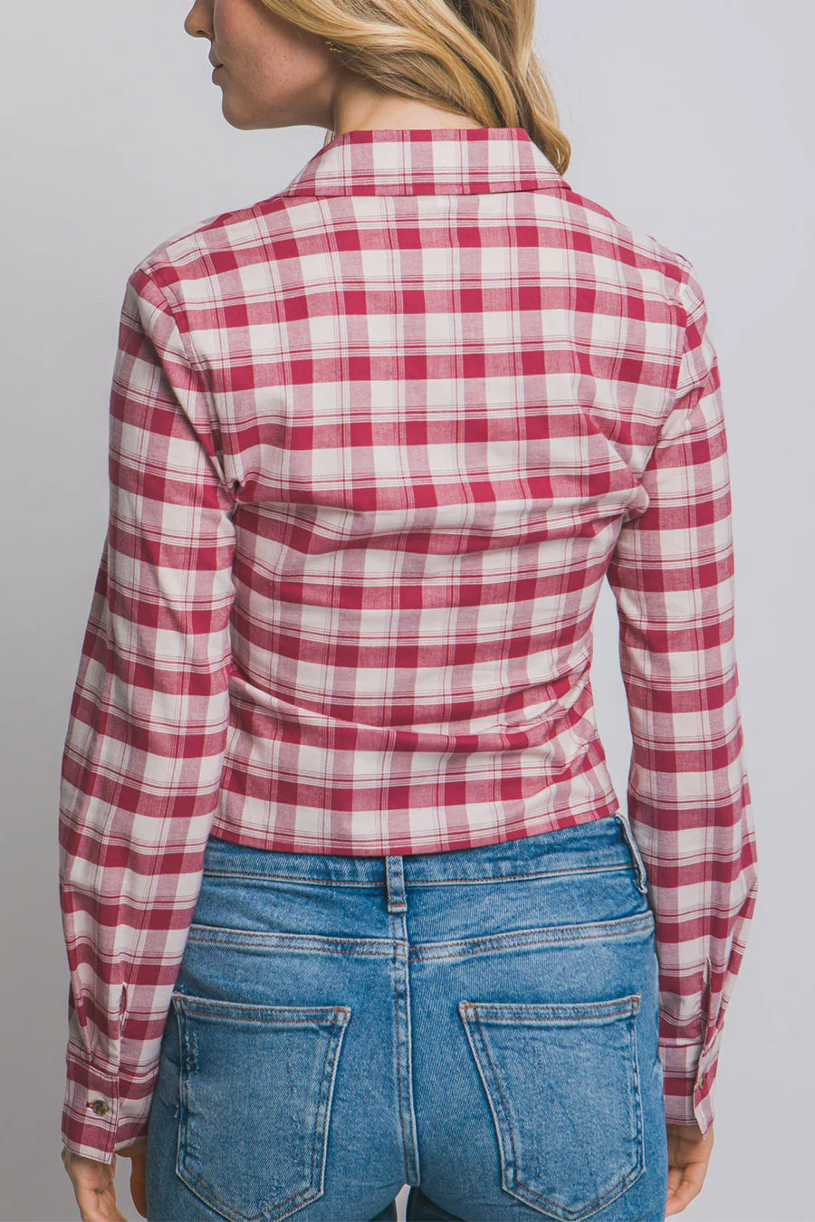 Downtown Girl Fitted Button-Up Plaid Shirt - Image 5