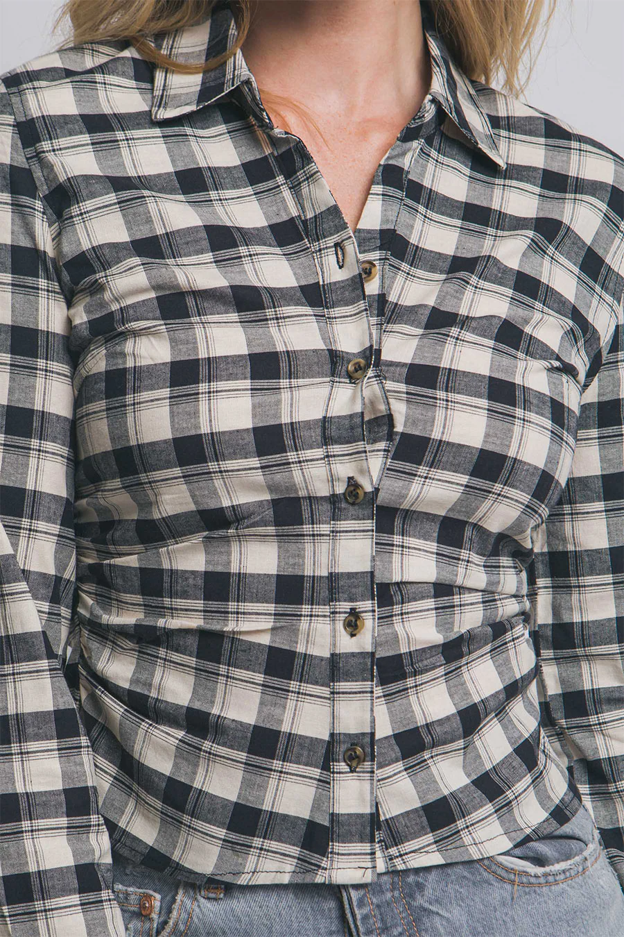Downtown Girl Fitted Button-Up Plaid Shirt - Image 9