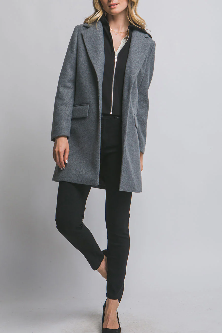 Full-Zip Fleece Hooded Contrast Combination Coat with Button Closure - Image 9