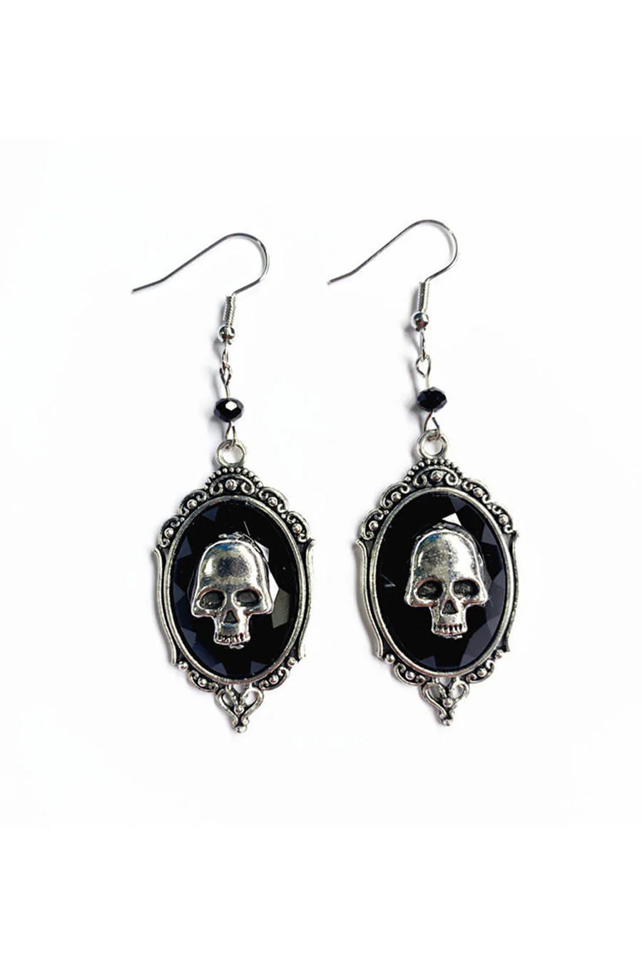 Gothic Skull Charm Faux Onyx Drop Earrings - Image 3