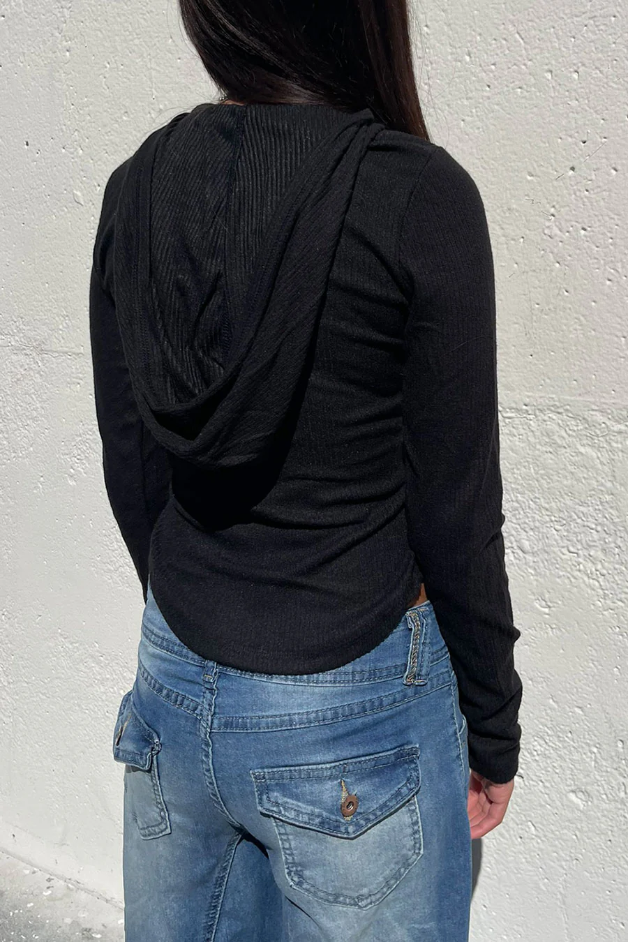 Henley Snap Button Hoodie Brushed Hacci Rib Long Sleeve Top - Image 2