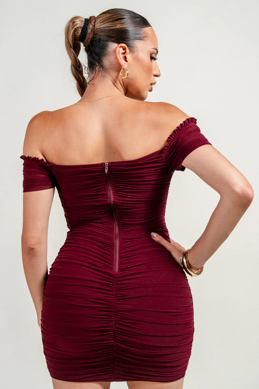 PrivyUSAâ„¢ Ruched Off Shoulder Bodycon Mini Dress - Image 5