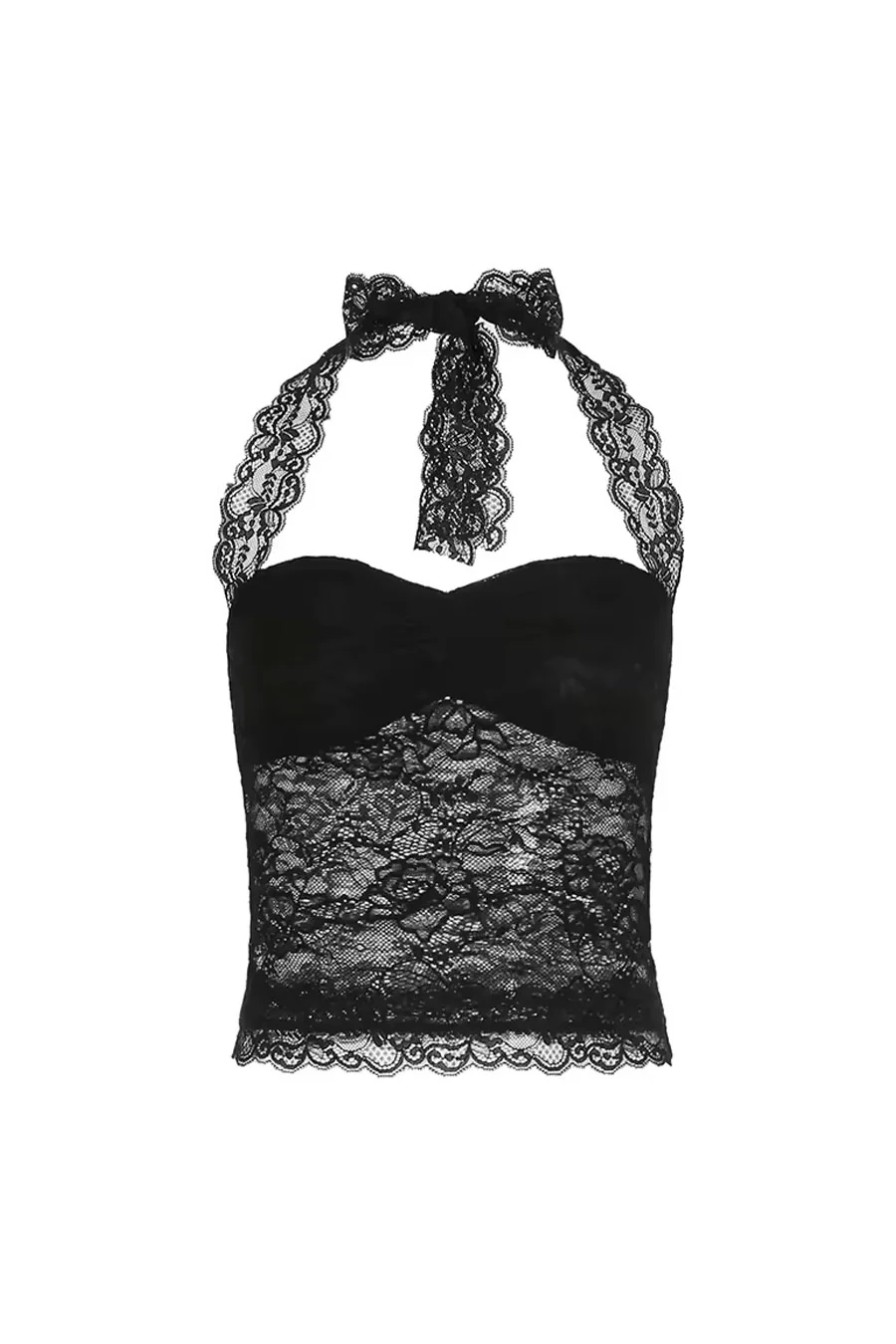 Romantic Goth Scalloped Lace Square Neck Halter Top - Image 7