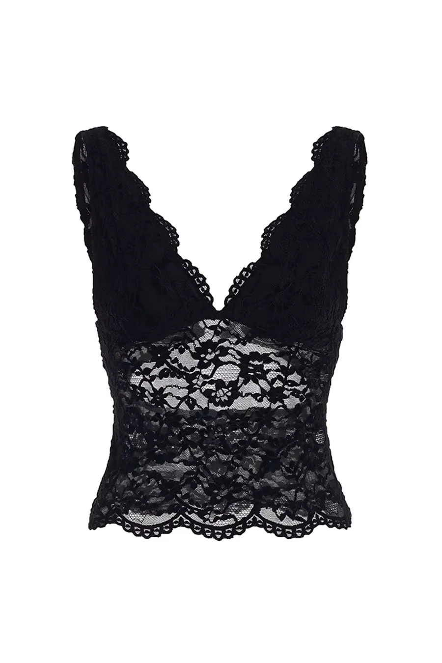Scallop Edged Floral Lace V-Neck Sleeveless Top - Image 8