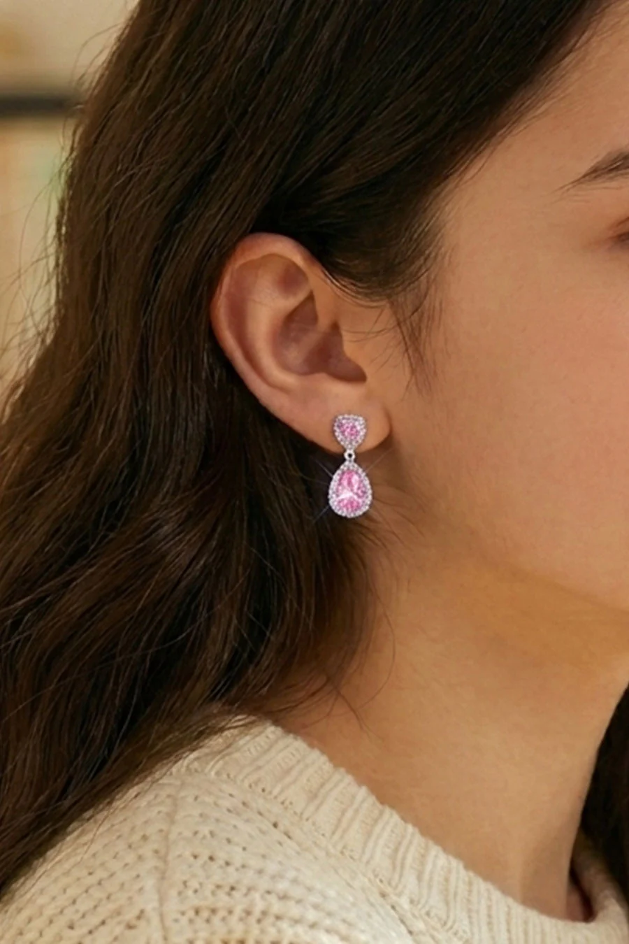 Silver Plated Water Drop Pendant Drop Earrings - Image 3