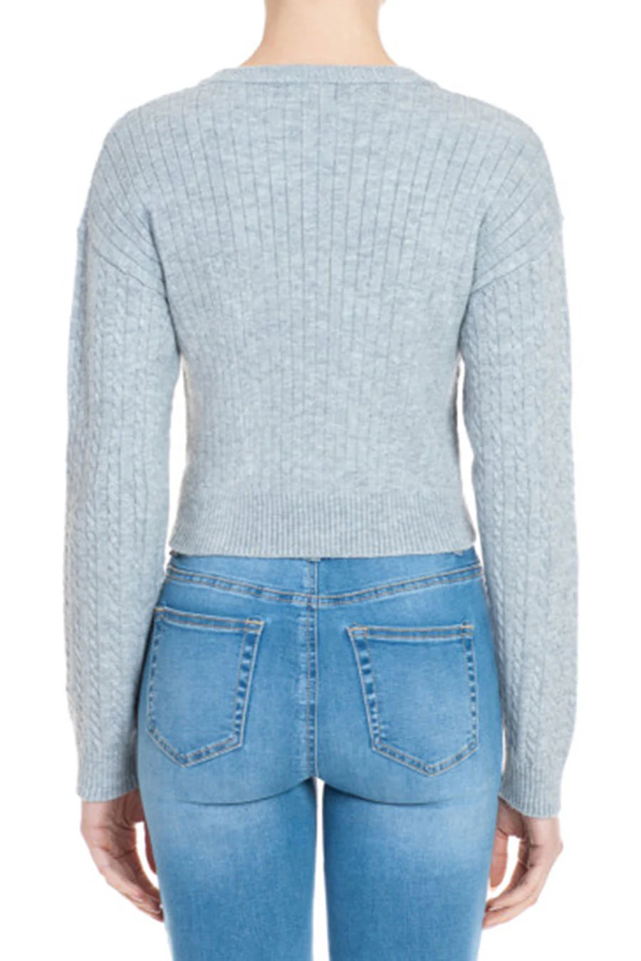 Soft Feel Crew Neck Cable Knit Long Sleeve Cropped Sweater - Image 9