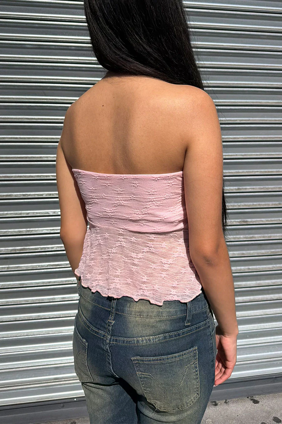 Trendy Textured Lace Strapless Tube Fly-Away Top - Image 2