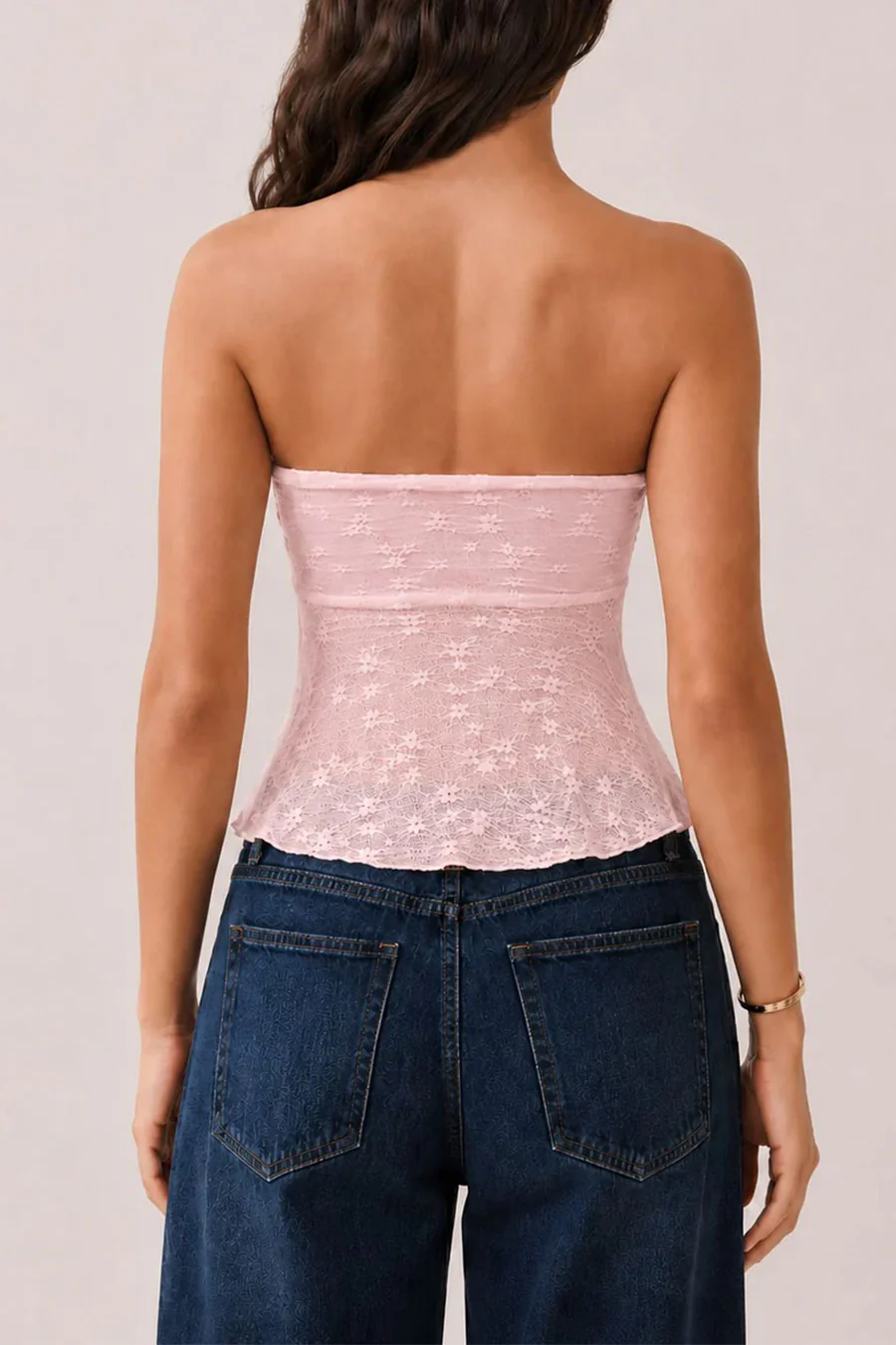 Trendy Textured Lace Strapless Tube Fly-Away Top - Image 6