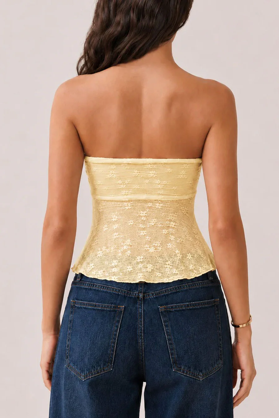 Trendy Textured Lace Strapless Tube Fly-Away Top - Image 9