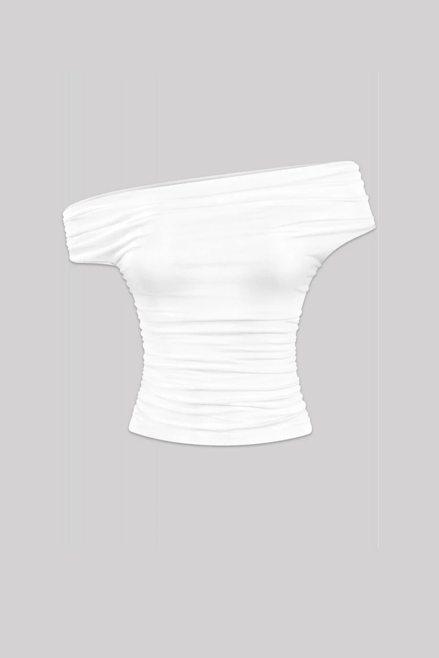 Tresserâ„¢ Asymmetrical Off Shoulder Ruched Crop Top (Double-Layer) - Image 15