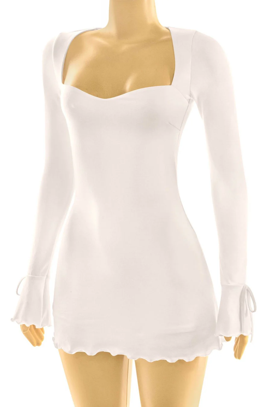 Tresserâ„¢ Long Sleeve Square Neck Bow-Tie Bell Sleeve Ruffled Mini Dress - Image 3