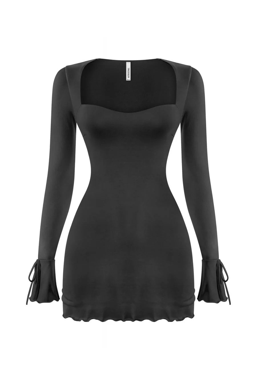 Tresserâ„¢ Long Sleeve Square Neck Bow-Tie Bell Sleeve Ruffled Mini Dress - Image 6
