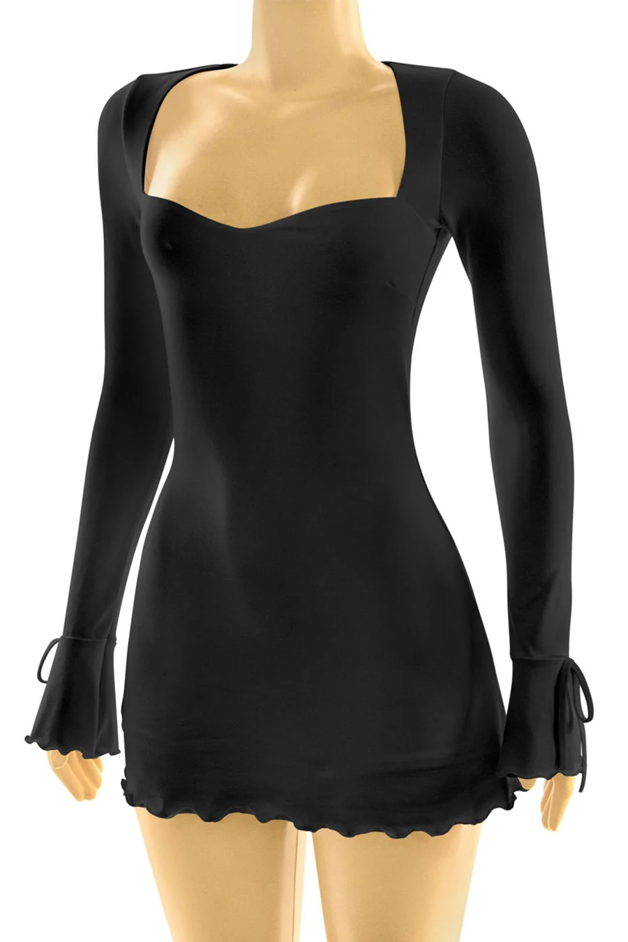 Tresserâ„¢ Long Sleeve Square Neck Bow-Tie Bell Sleeve Ruffled Mini Dress - Image 8