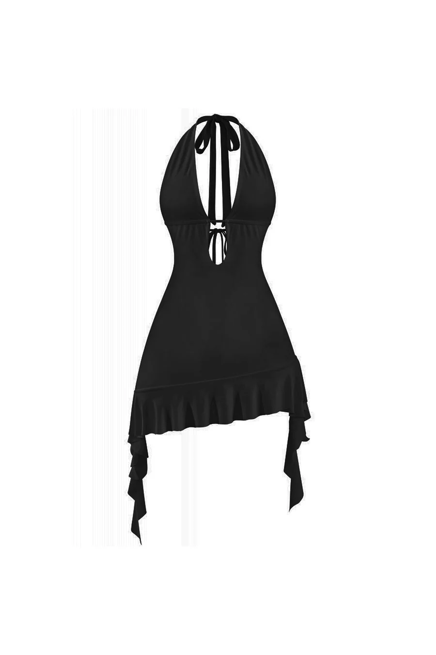 Tresserâ„¢ Sleeveless Deep V-Neck Halter Ruffled Mini Dress
