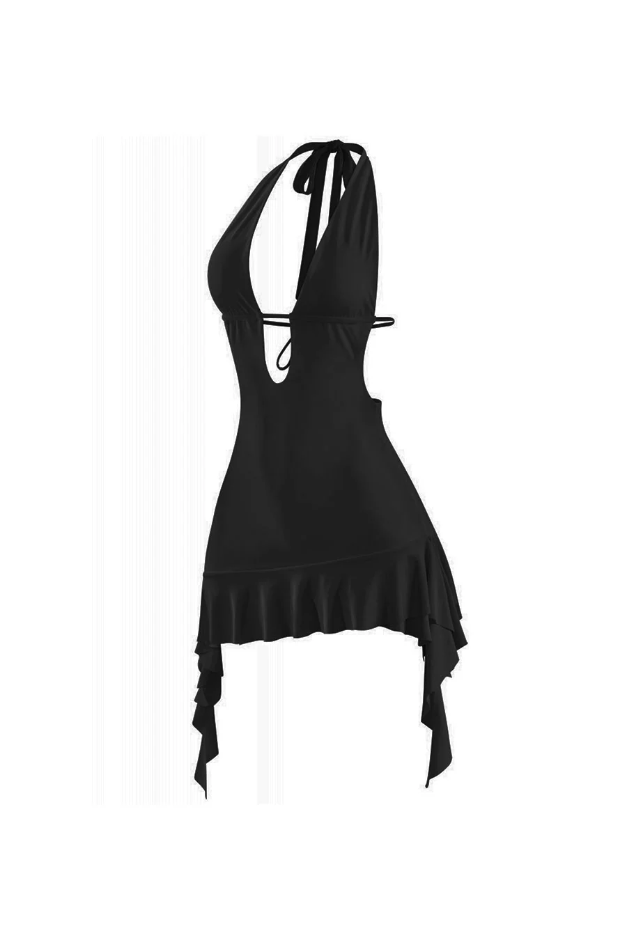 Tresserâ„¢ Sleeveless Deep V-Neck Halter Ruffled Mini Dress - Image 3