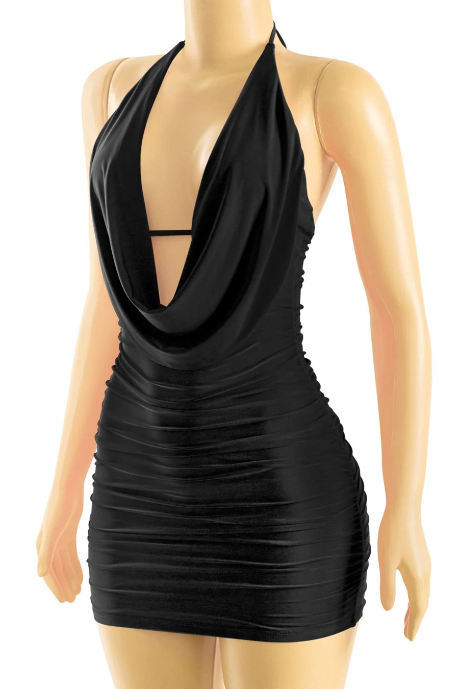 Tresserâ„¢ Low Plunging Cowl Halter Neck Ruched Mini Dress - Image 4
