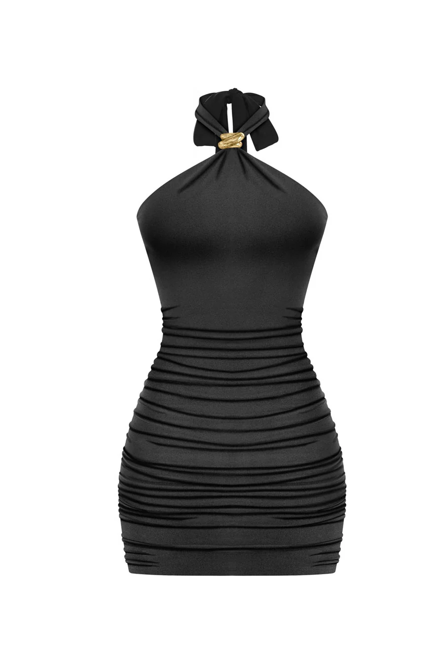 Tresserâ„¢ Sleveless Metal Buckle Halter Neck Ruched Mini Bodycon Dress