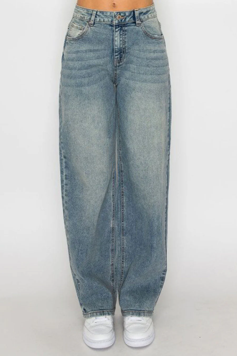 WAXJEAN Mid Rise Antique Wash Straight Leg Baggy Jean with Good Stretch - Image 3