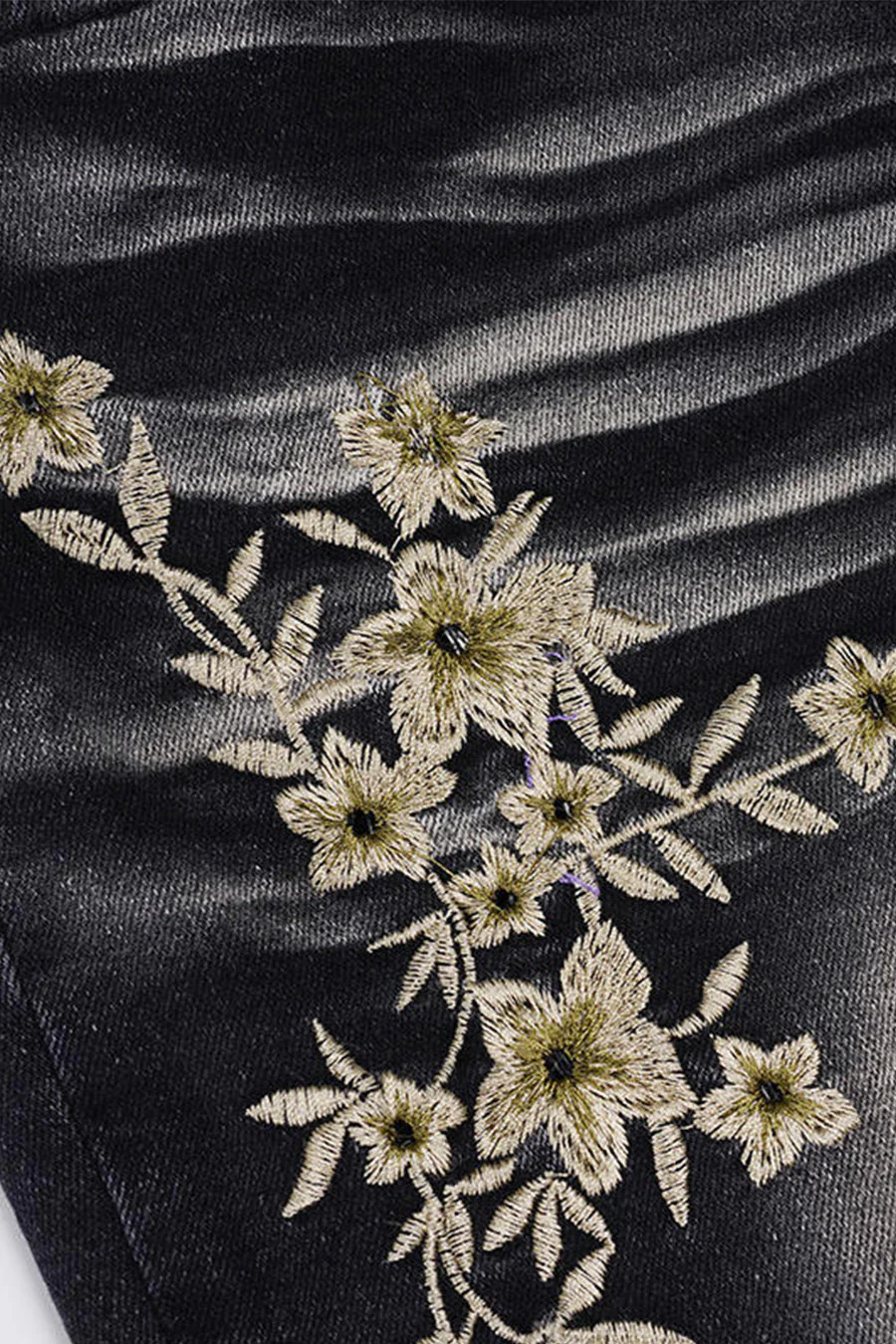 Y2K 2000s Low-Rise Floral Embroidered Black Wash Flare Boot Cut Jean with Good Stretch - Image 7