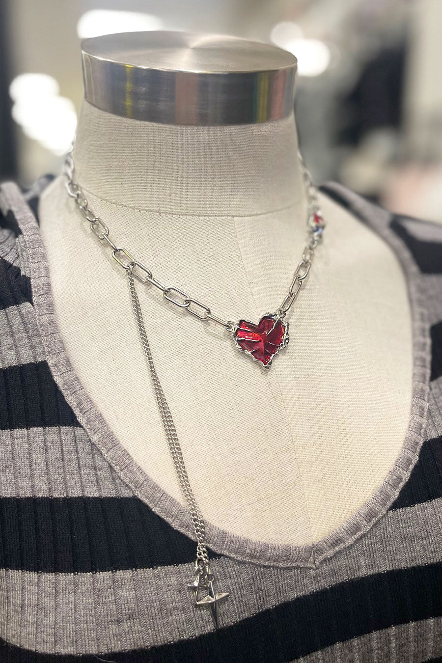 Y2K Gothic Red Crystal Heart Steel Chain Necklace - Image 2