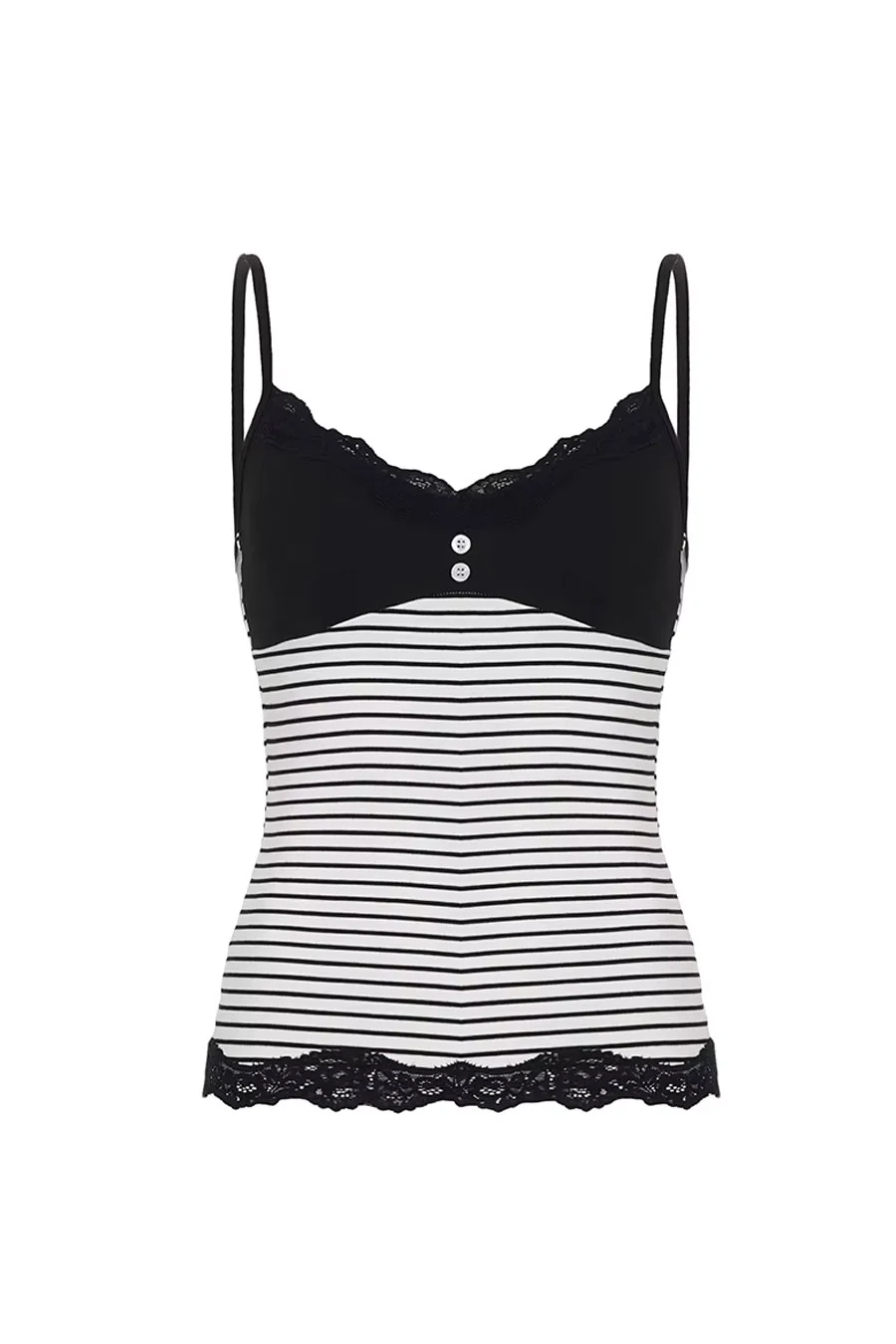 Y2K Grunge Gothic Style Mixed Media Striped Button-Decorated Cami Tank Top - Image 5